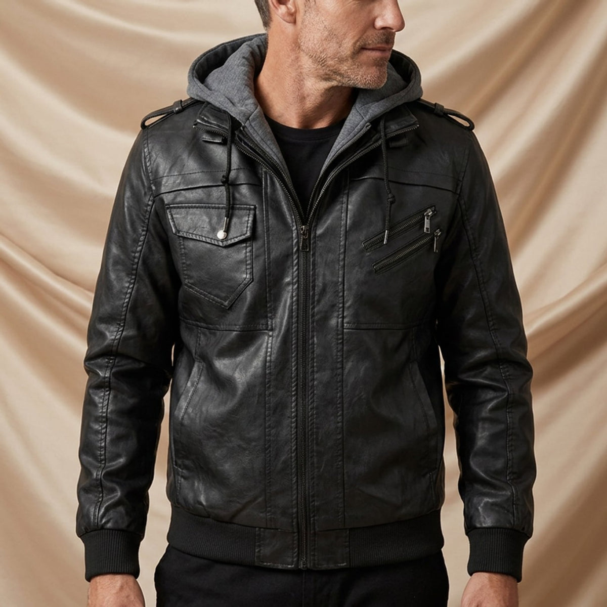 Stryde Vintage Aviator Layered Hoodie Jacket