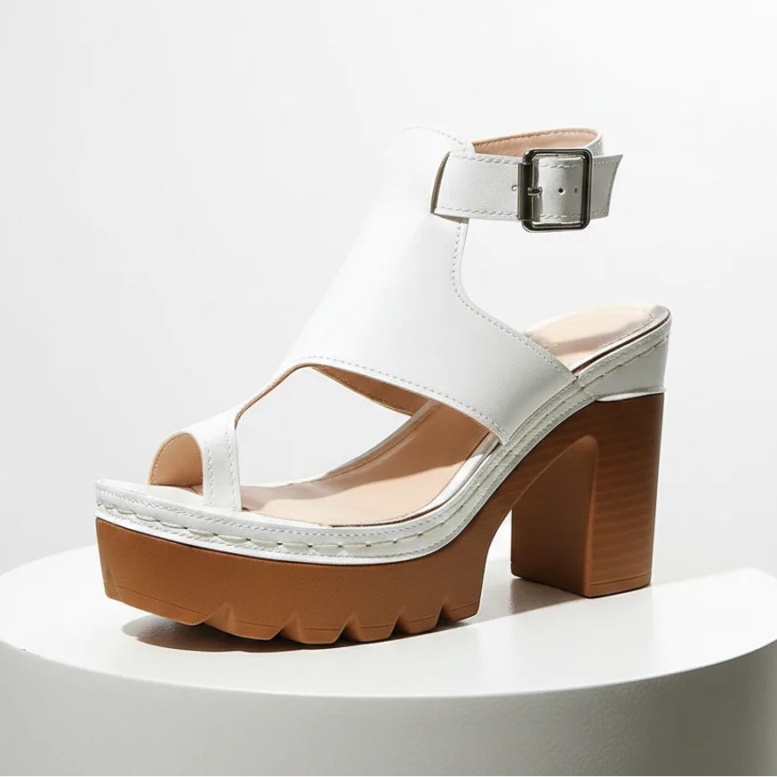 Élise Roman Buckle Chunky High Heel Sandals