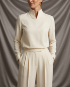 Léa Stand Collar Notch Long Sleeve Blouse