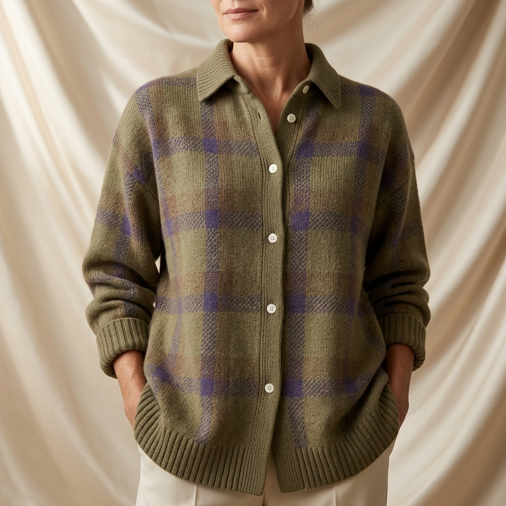 Penelope Plaid Knitted Button-Up Shirt Cardigan