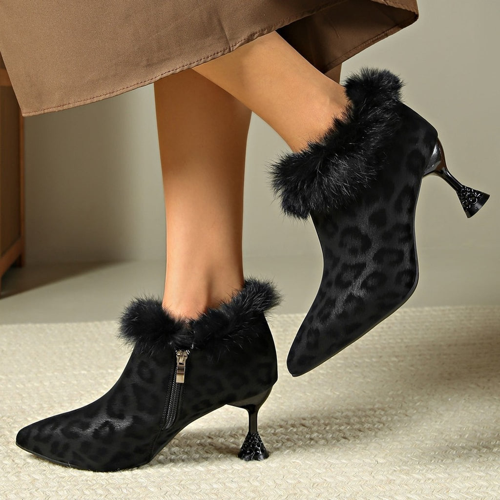 Élise Leopard Print Stiletto Ankle Boots