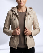 Léa Vintage Hooded Vegan Leather Moto Jacket