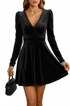Léa Velvet V-Neck Long Sleeve A-Line Dress