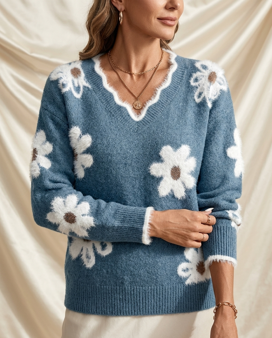 Léa Blossom V-Neck Knit Sweater