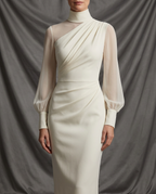 Avéra Sheer Sleeve Fitted Turtleneck Dress