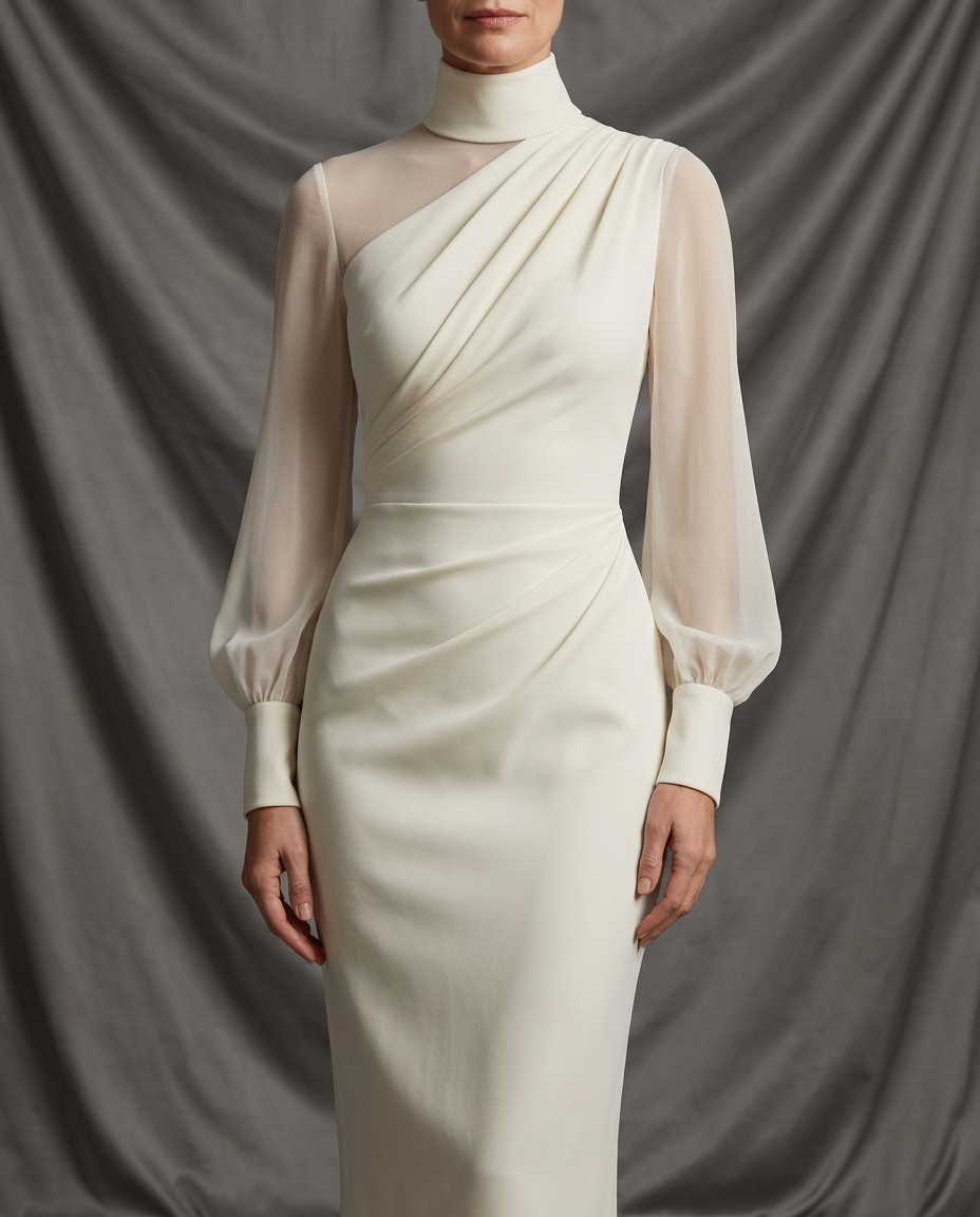 Avéra Sheer Sleeve Fitted Turtleneck Dress
