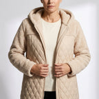 Léa Hooded Plush Quilted Long Jacket