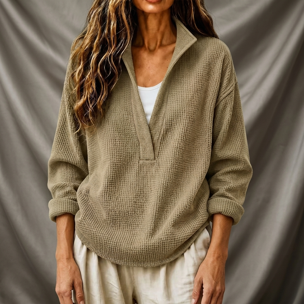 Léa Deep V-Neck Waffle Knit Pullover