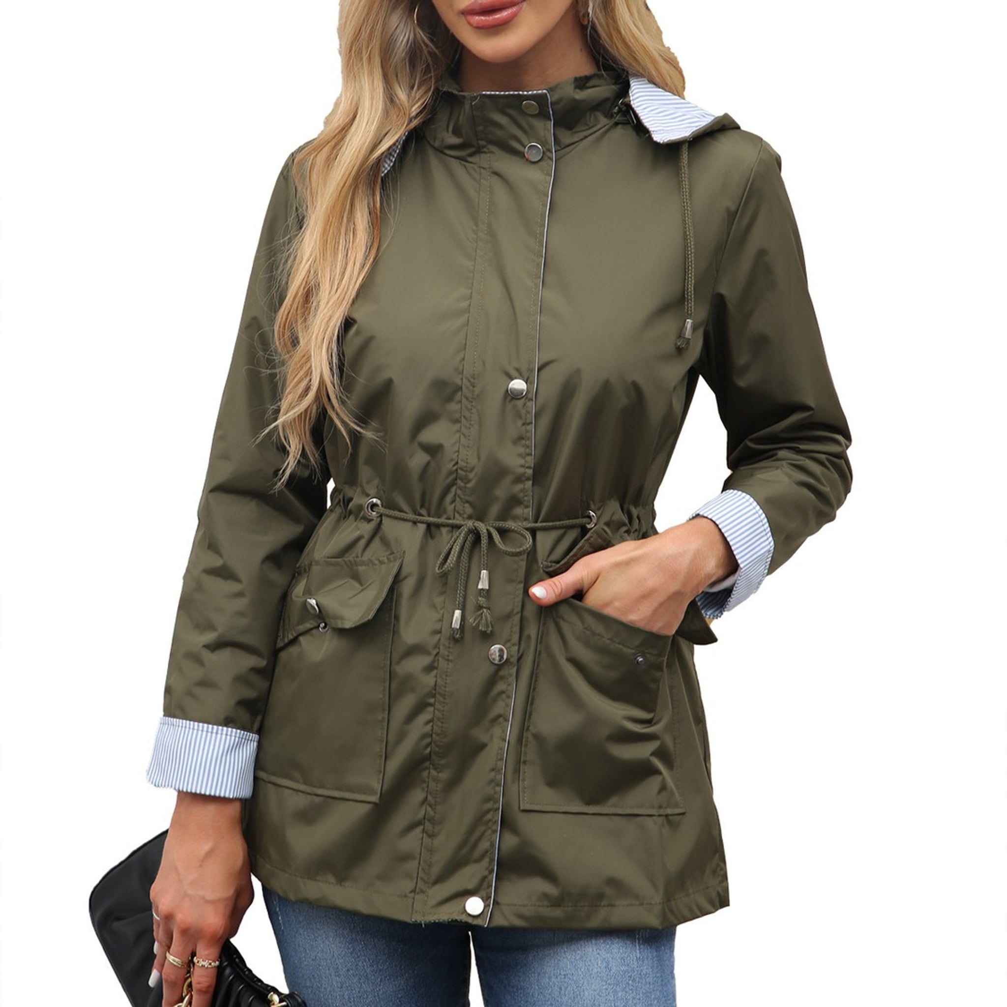 Léa Cinched Detachable Hood Windbreaker