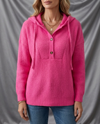 Avéra Ribbed Knit Button Placket Hoodie