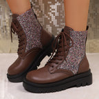 Penelope Sequin Sparkle Platform Lace-Up Boots