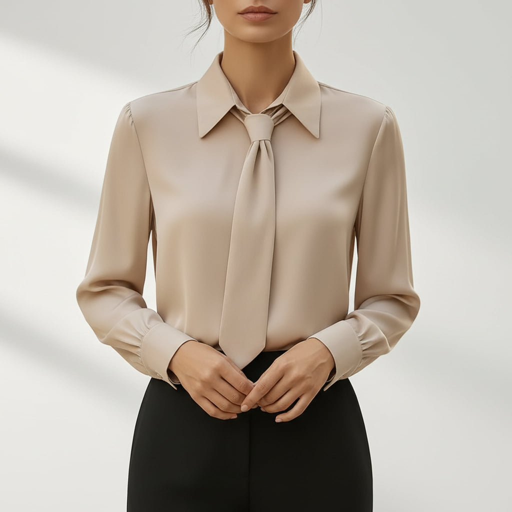 Léa Business Casual Tie-Front Long Sleeve Blouse