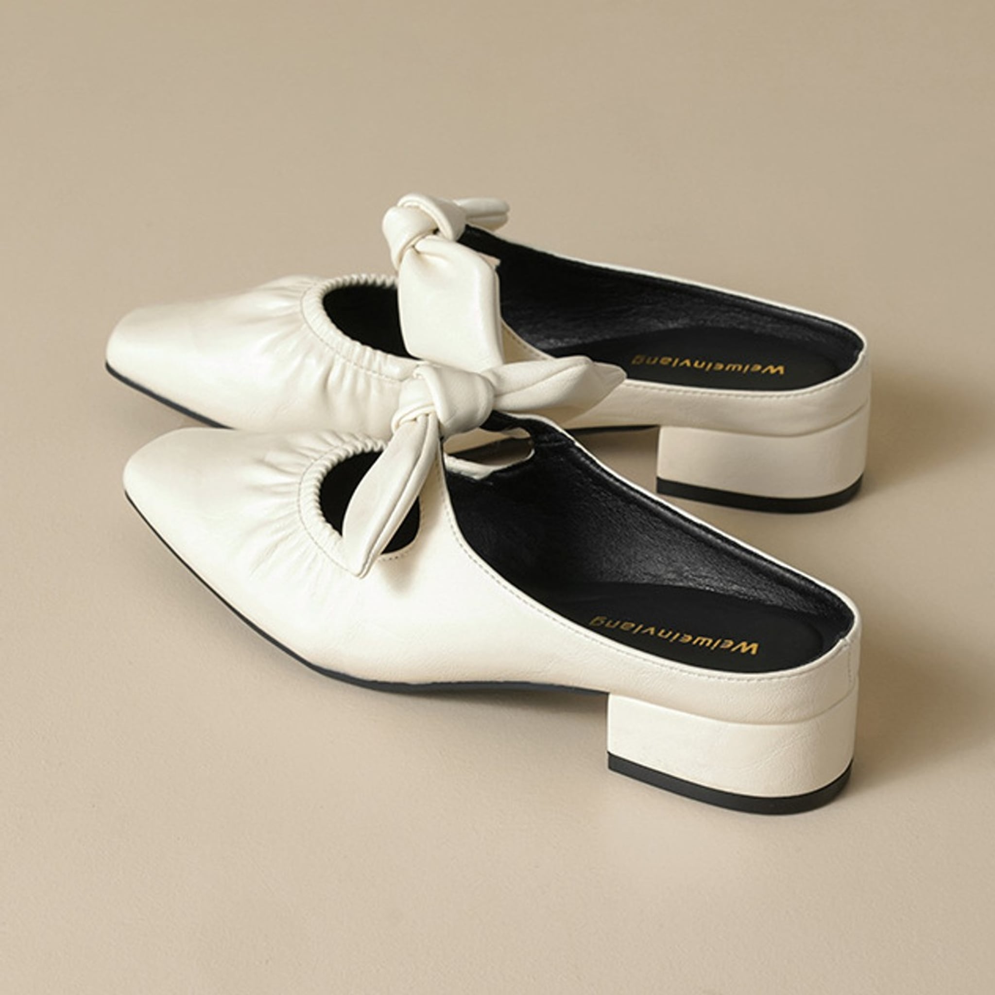 Élise Scrunched Bow Slip-On Mules
