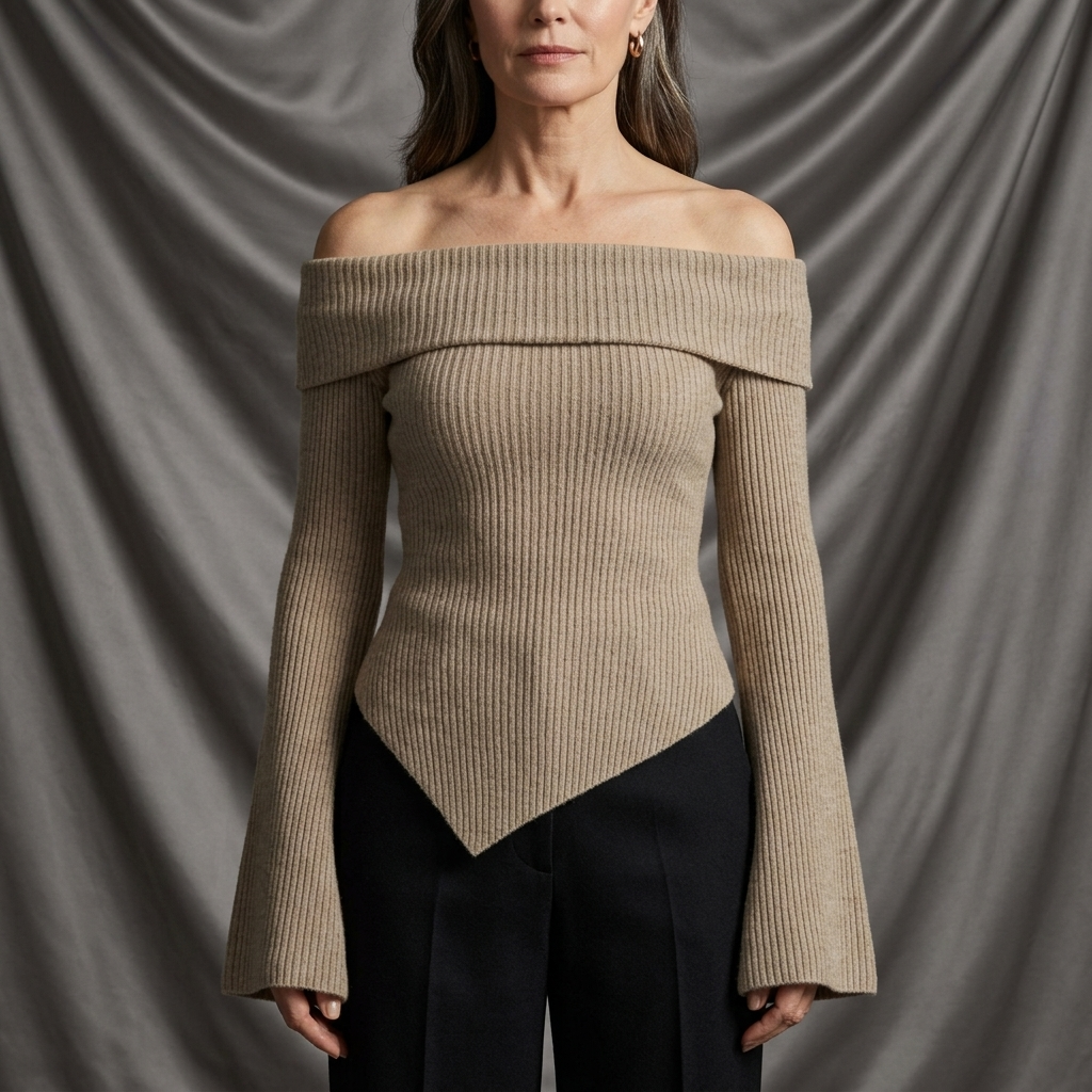 Léa Draped Neck Ribbed Sweater