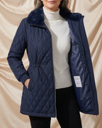 Léa Diamond Quilted Cinched Winter Jacket with Plush Collar