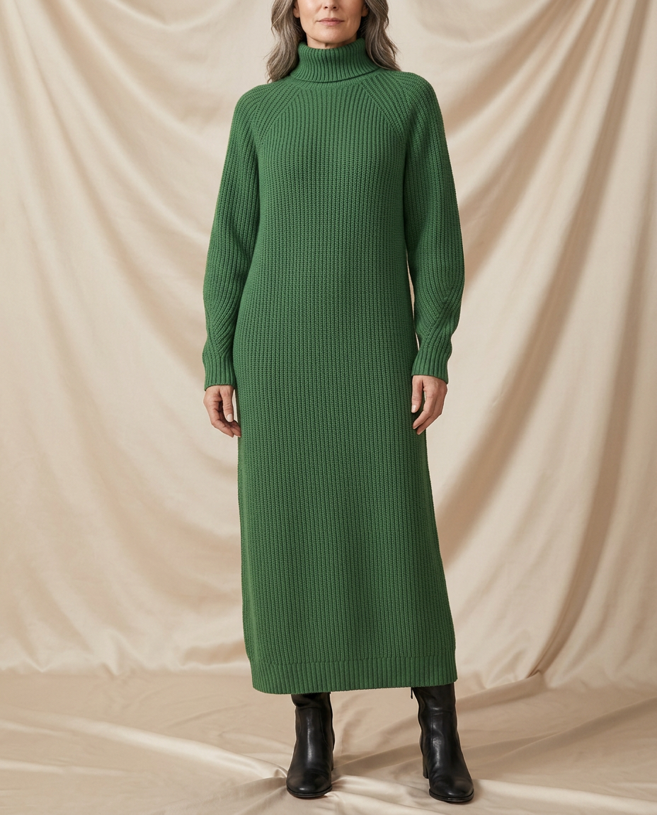 Rosella Ribbed Knit Midi Turtleneck Dress