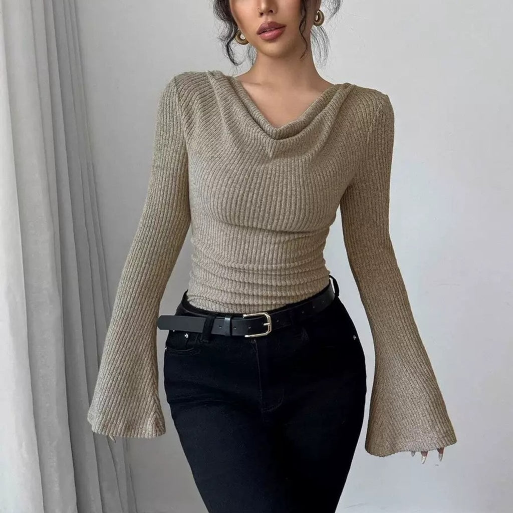 Léa Draped Neck Ribbed Sweater