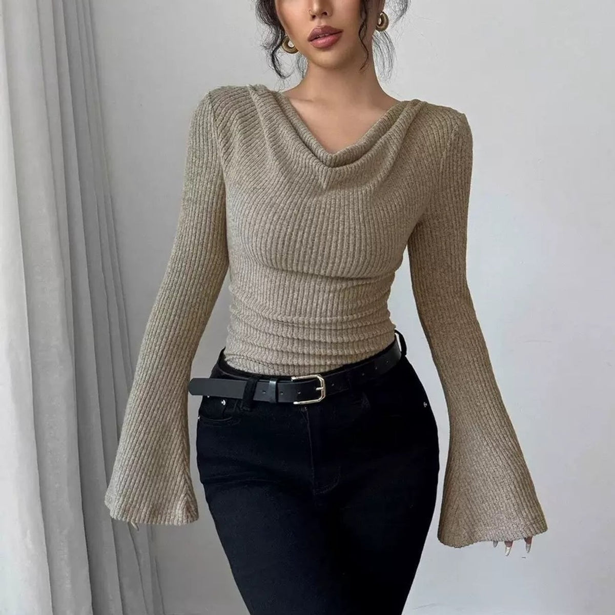 Léa Draped Neck Ribbed Sweater