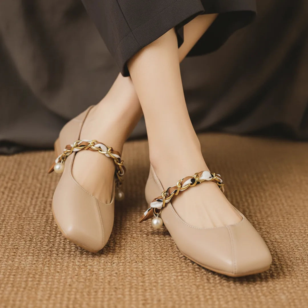 Élise French Scarved Square Toe Mary Jane Flats