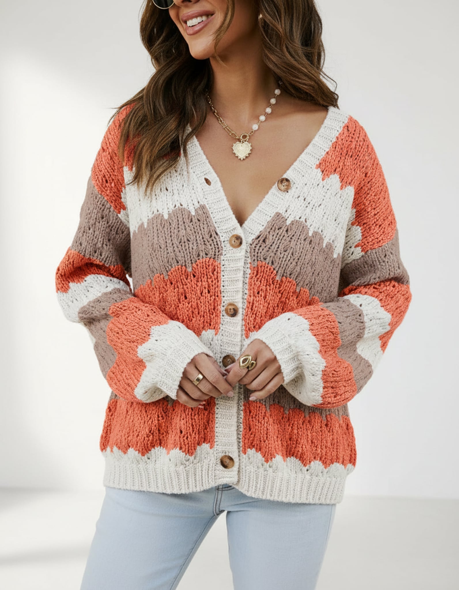 Léa Color Block Cardigan Button-Up Sweater