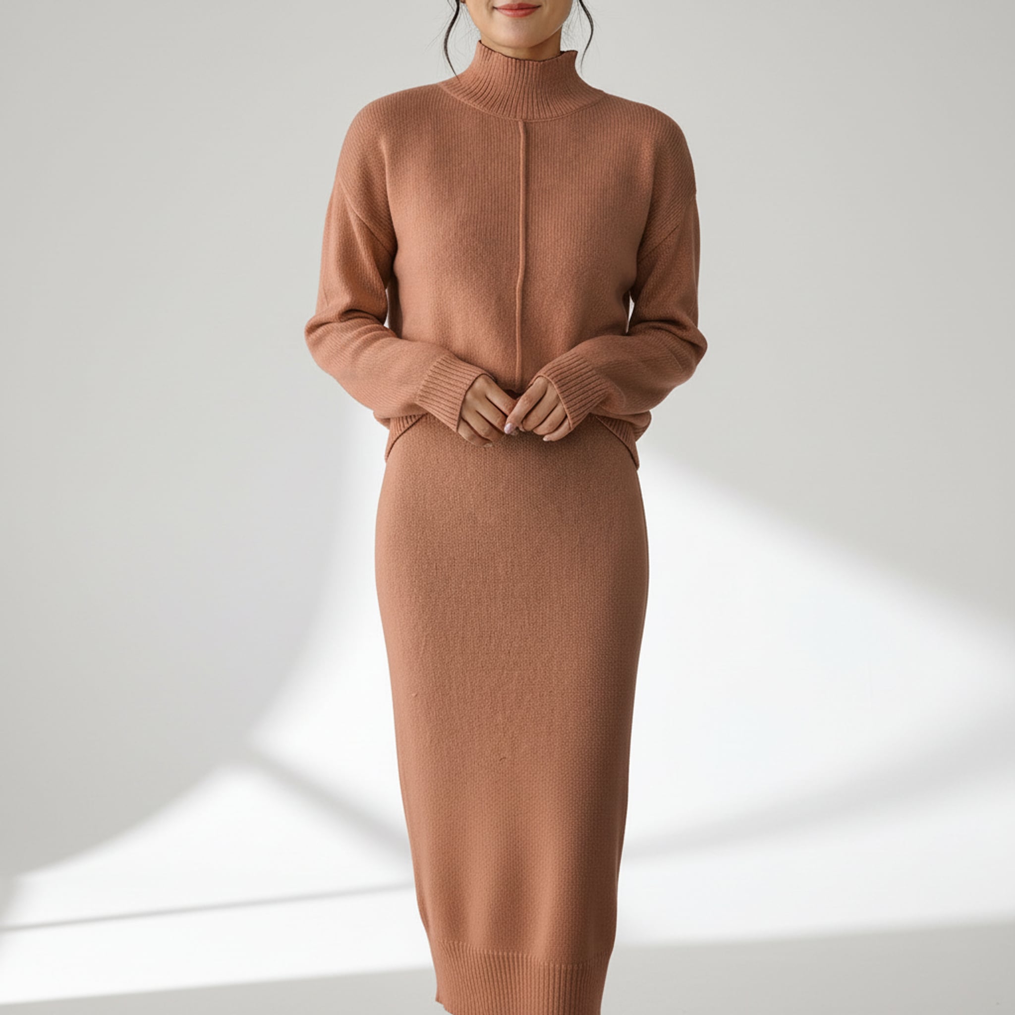 Léa Elegant Knit Turtleneck & Midi Skirt Co-Ord