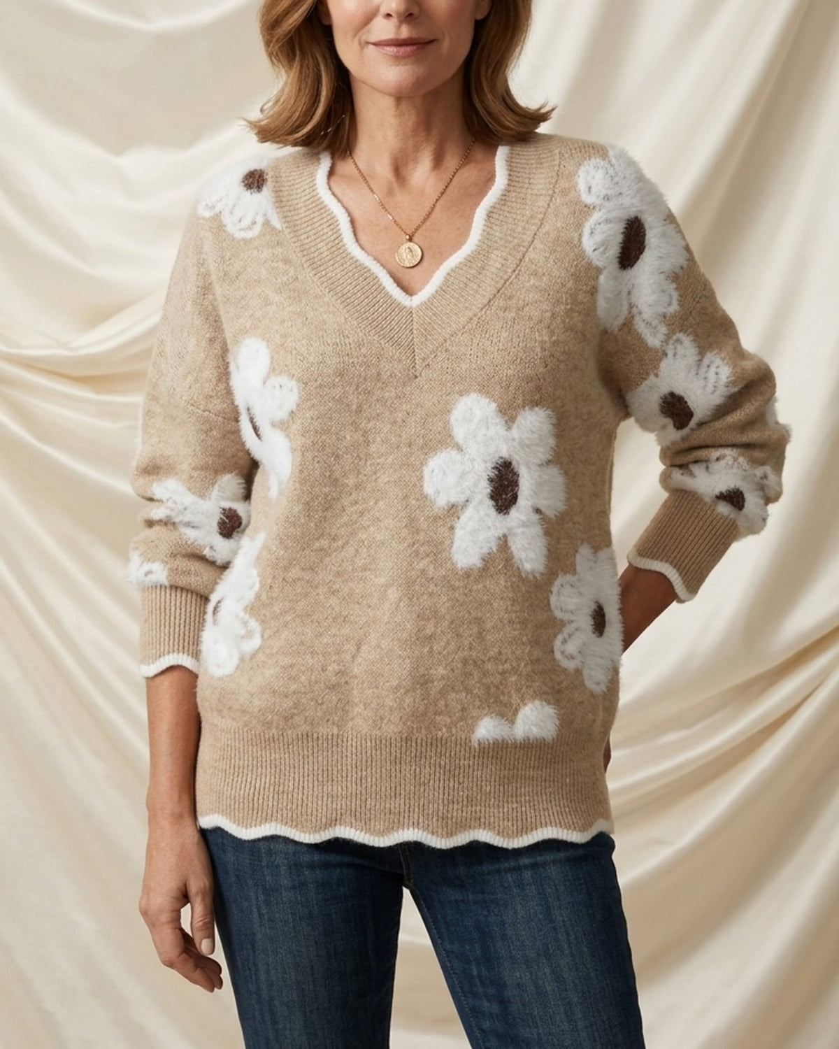Léa Blossom V-Neck Knit Sweater