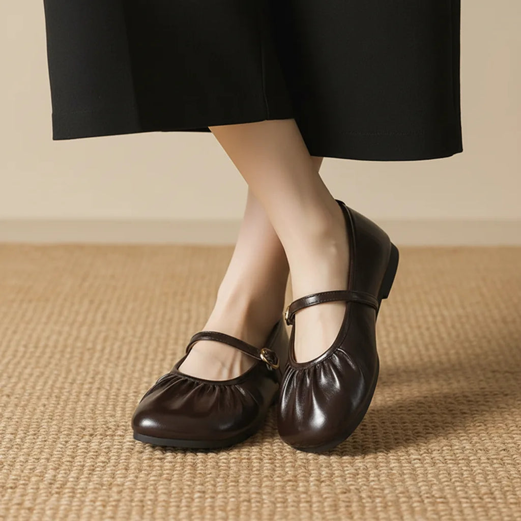Élise Soft Sole Scrunched Mary Jane Ballet Flats
