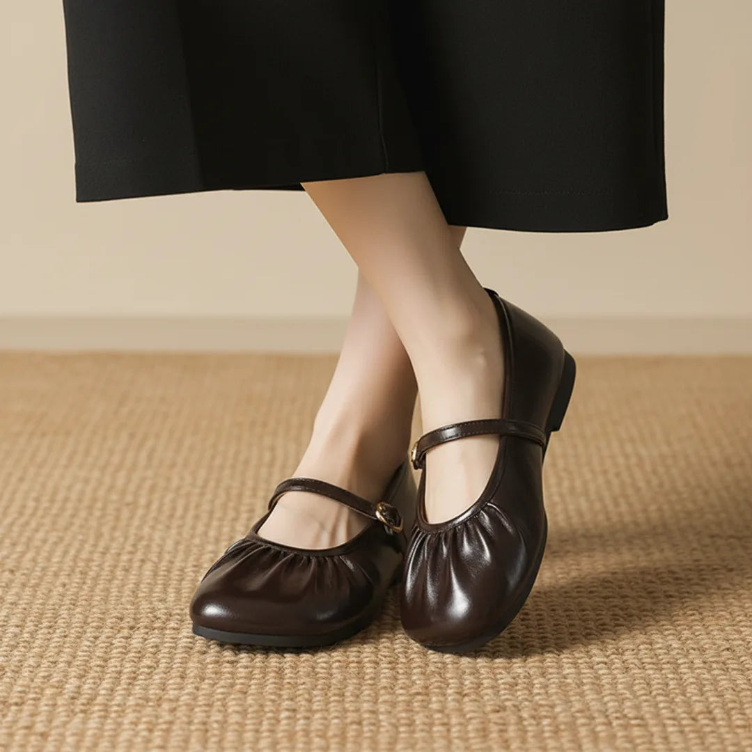 Élise Soft Sole Scrunched Mary Jane Ballet Flats