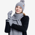 Léa Cable Knit Pom Beanie Scarf Set