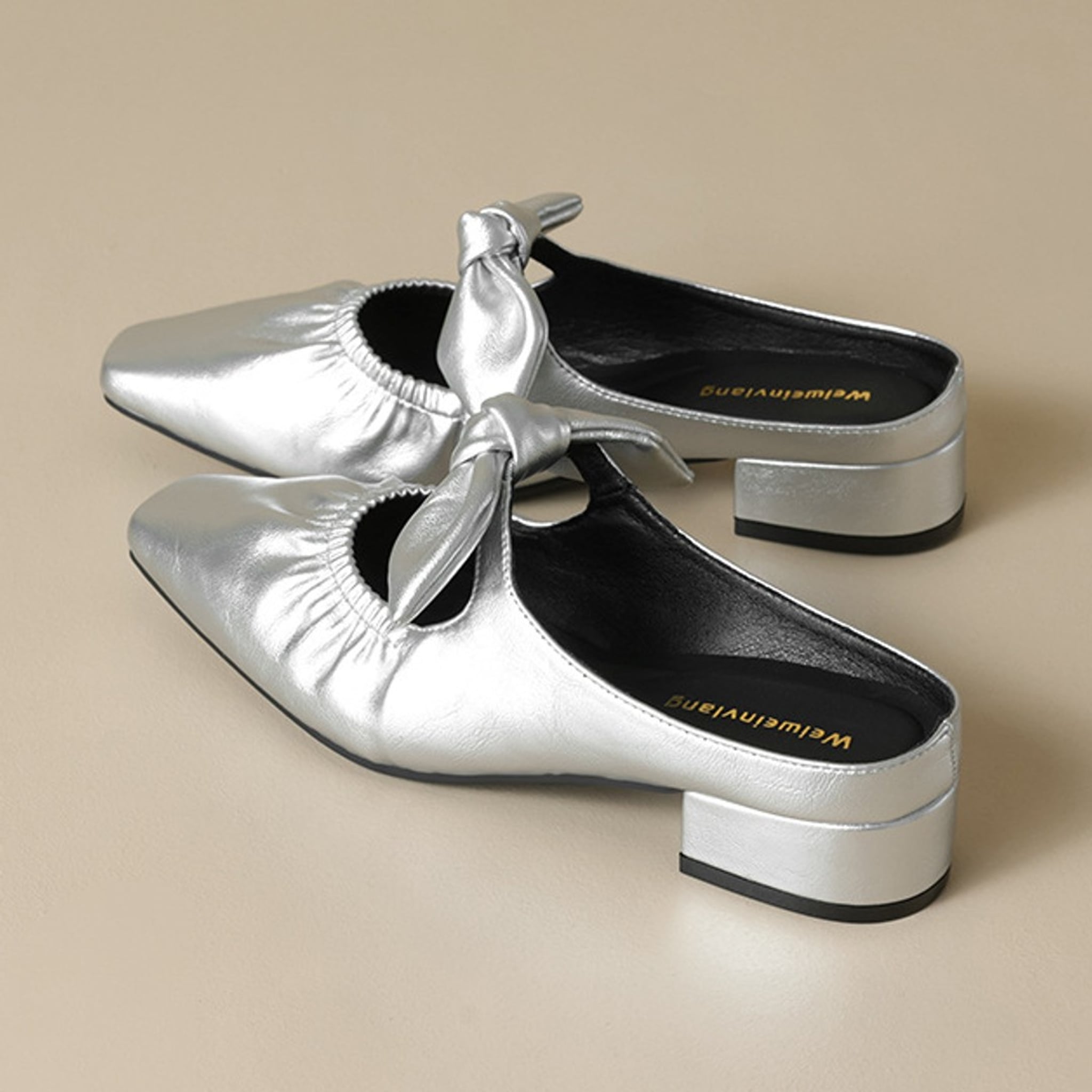 Élise Scrunched Bow Slip-On Mules