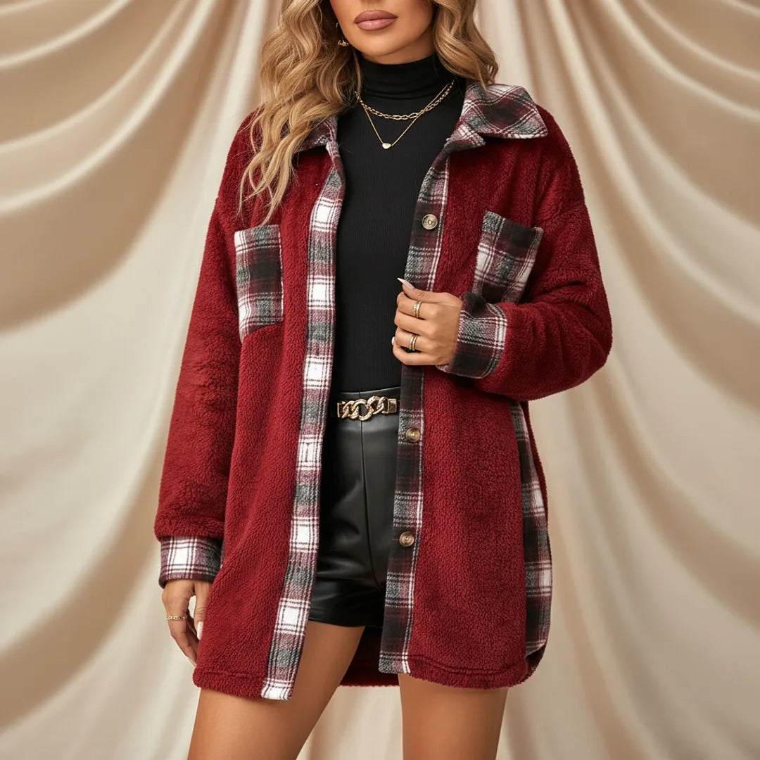 Léa Women's Plaid Plush Long Jacket