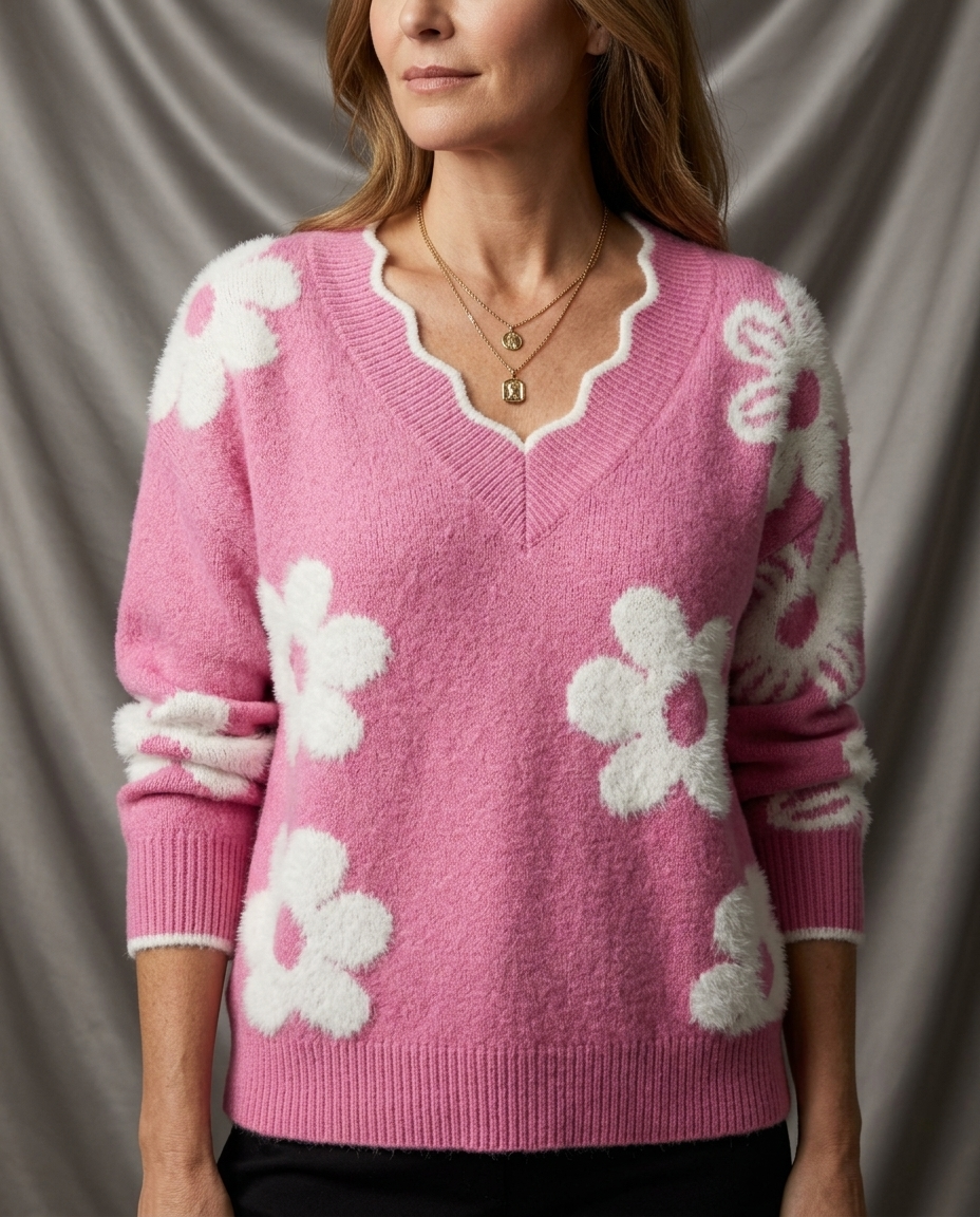 Léa Blossom V-Neck Knit Sweater