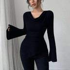 Léa Draped Neck Ribbed Sweater