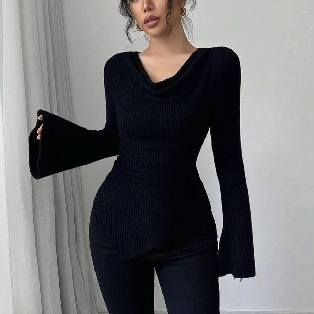Léa Draped Neck Ribbed Sweater
