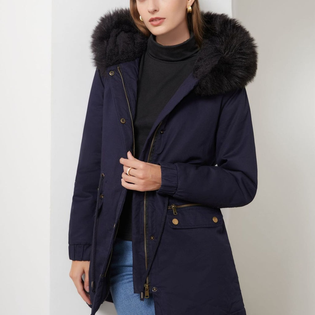 Léa Faux Fur Hooded Cinched Waist Parka
