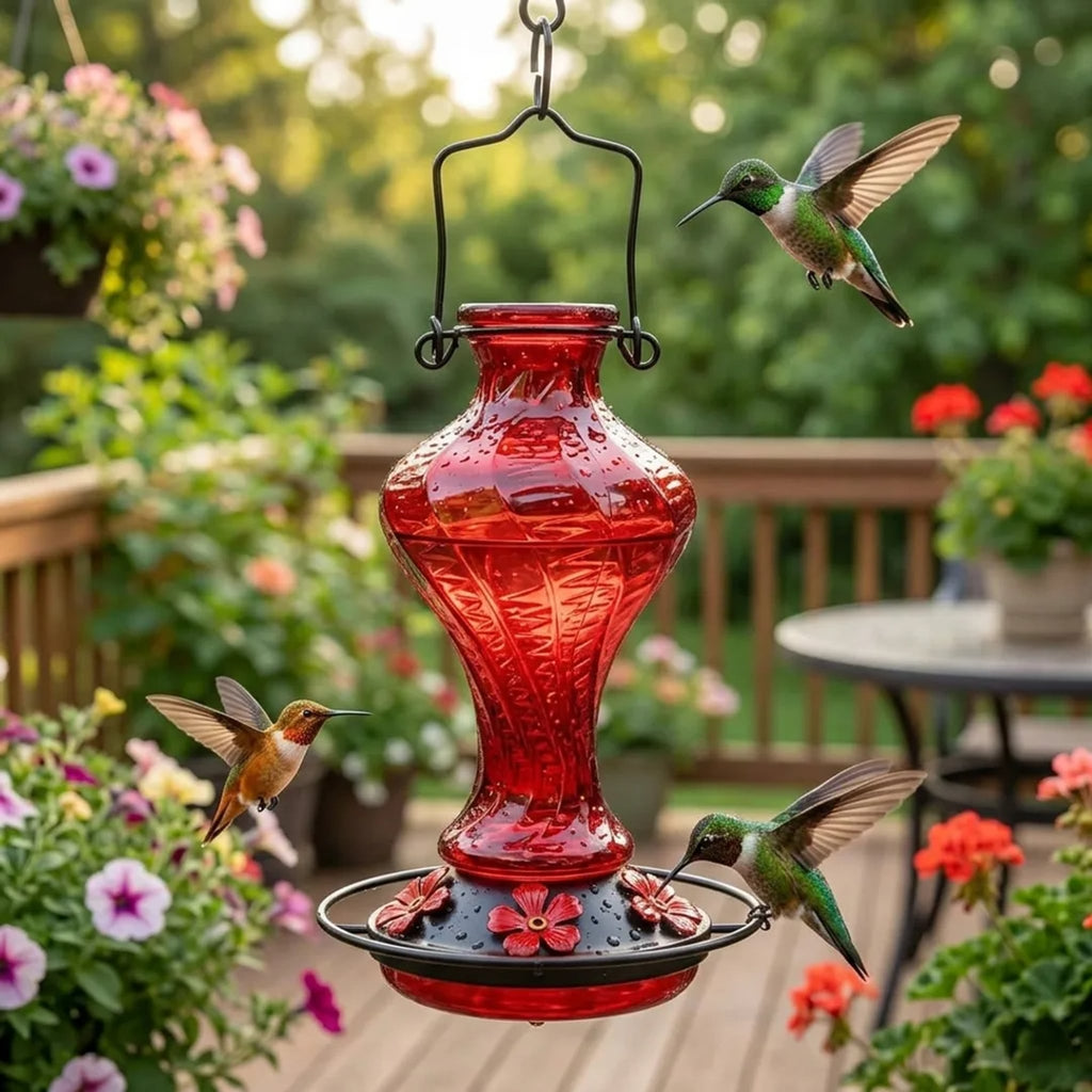EdenCraft Artisan Twisted Glass Hummingbird Feeder