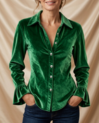 Léa Velvety Ruffle Cuff Button Shirt