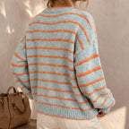 Penelope Striped Button-Front Relaxed Cardigan