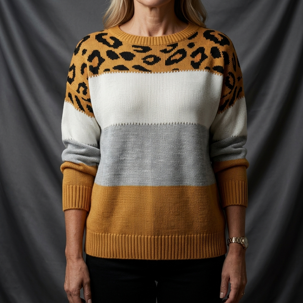Penelope Vintage Leopard Color-Block Pullover