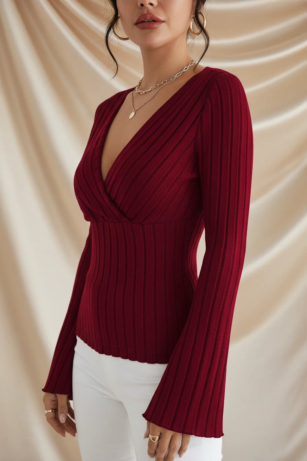 Léa Soft Knit V-Neck Ribbed Cardigan Sweater Top
