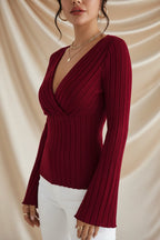 Léa Soft Knit V-Neck Ribbed Cardigan Sweater Top