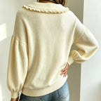Léa Ruffled Lapel Ribbed Knit Blouse