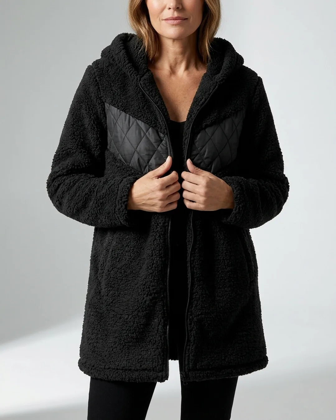 Léa Plush Fleece Hooded Quilted Jacket