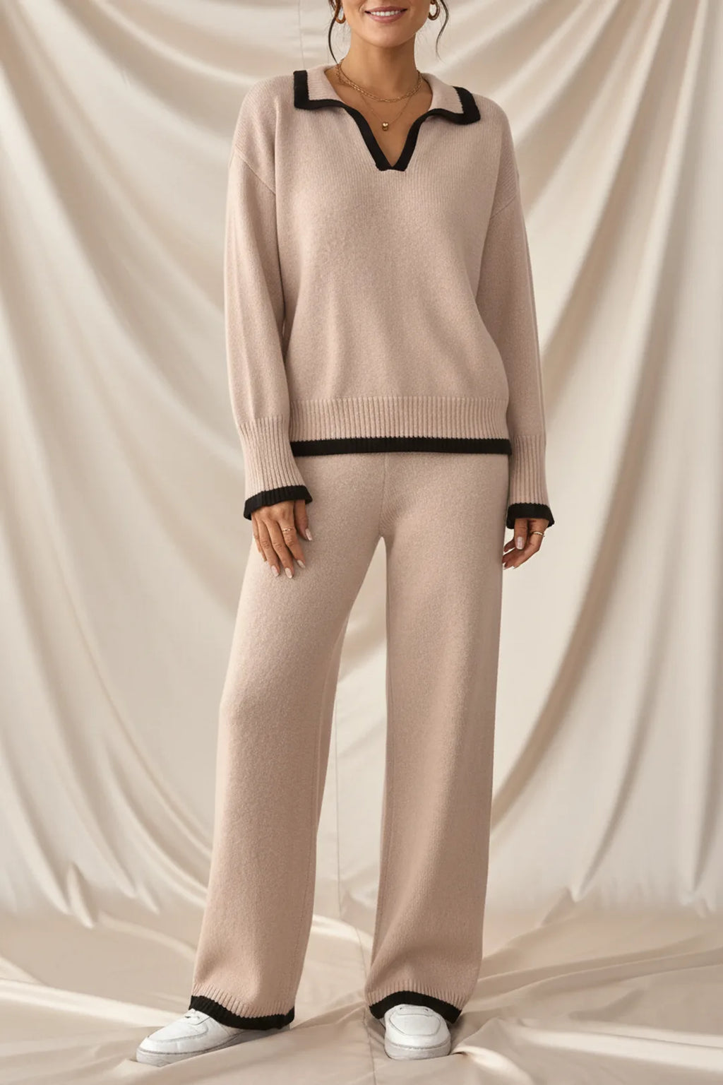 Léa Contrast Long Sleeve Loungewear Set