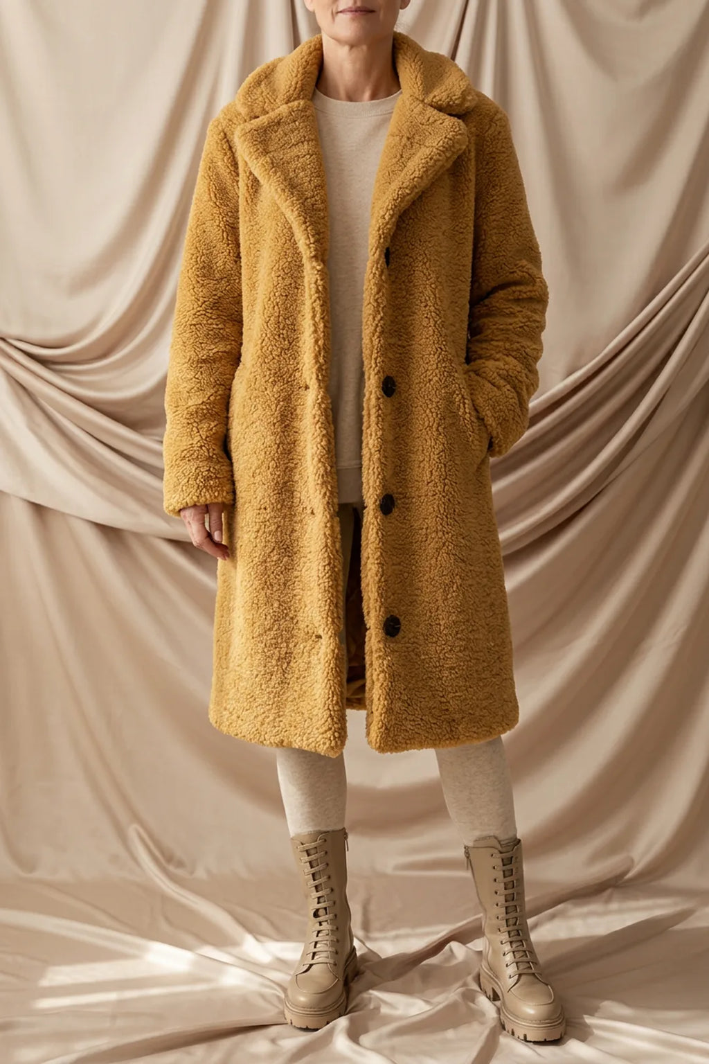 Léa Luxe Plush Lapel Long Coat
