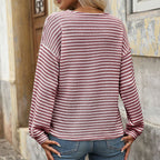Léa Striped V-Neck Knit Long Sleeve Top