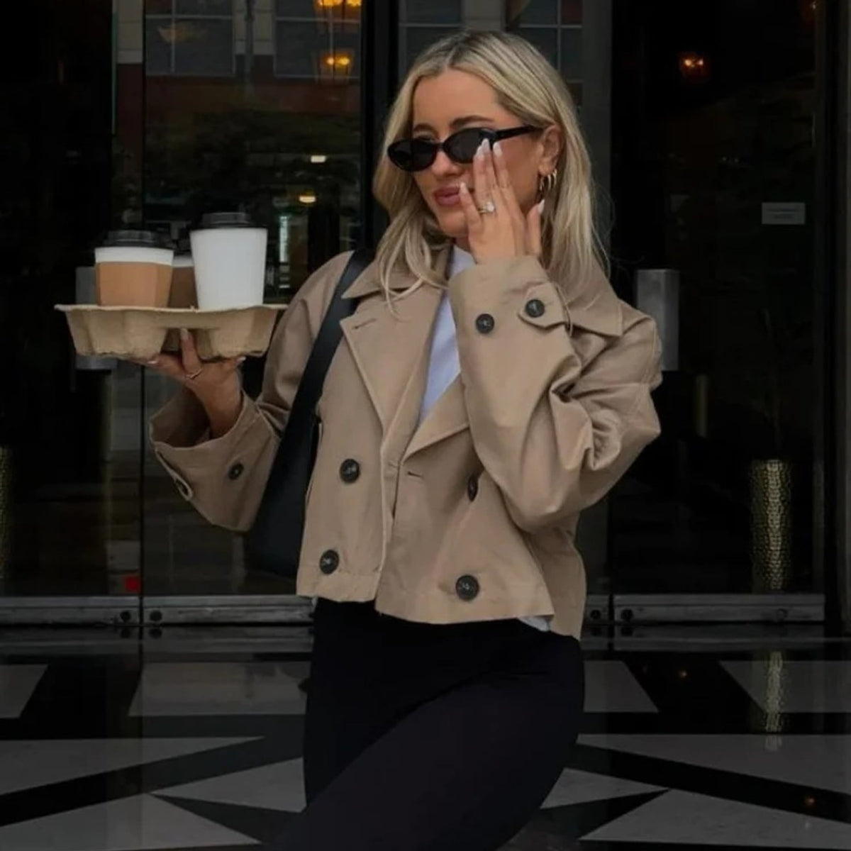 Léa Cropped Double-Breasted Trench Jacket