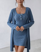 Léa Soft Knit Ribbed Cardigan & Tank Dress Set