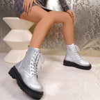 Penelope Sequin Sparkle Platform Lace-Up Boots