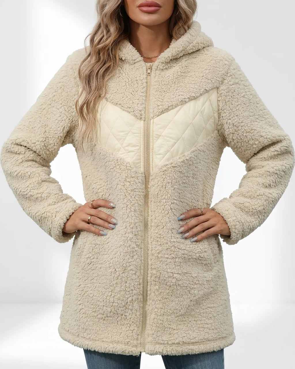 Léa Plush Fleece Hooded Quilted Jacket
